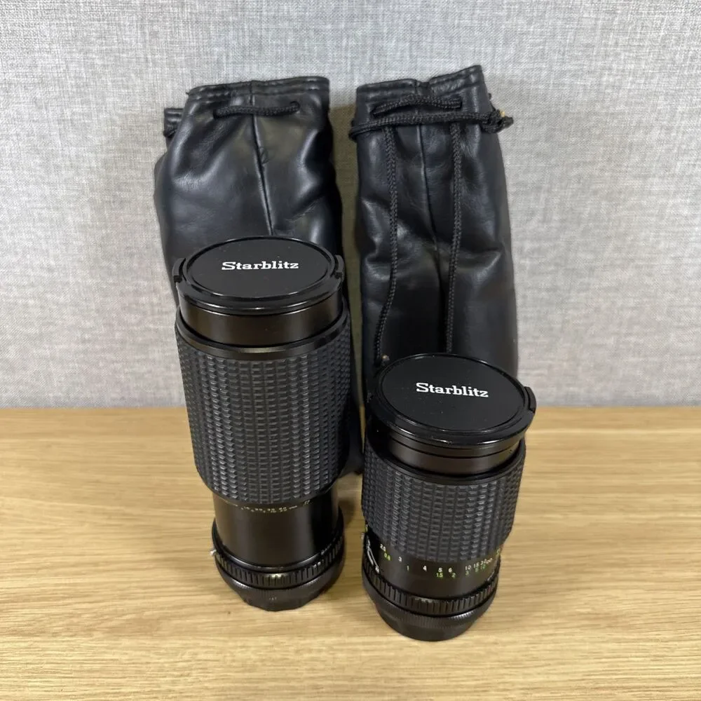 Starblitz Vintage Zoom Lens Lot 28-100mm & 75-200mm w/ Caps & Leather Cases